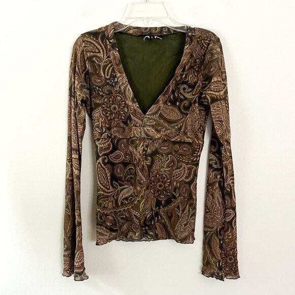 weston wear / vintage y2k mesh paisley print top S - Picture 1 of 5